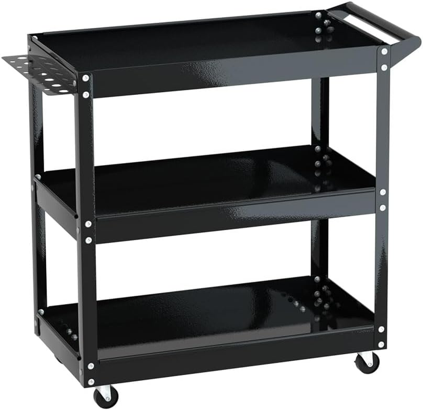 3-Tier Tool Cart Trolley Workshop Garage Storage Organizer Black Heavy Duty Utility image number 4