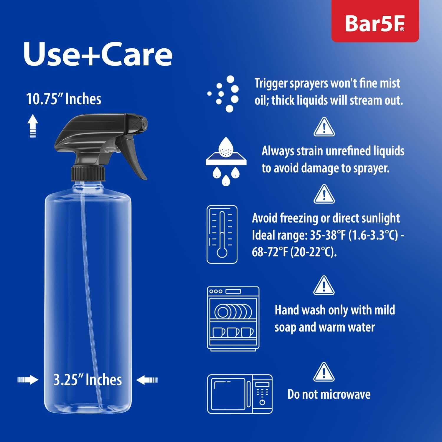 BAR5F Plastic Spray Bottle, BPA Free PETE1, 32 Ounce, Crystal Clear, N7 Sprayer - Spray/Stream/Off (Pack of 3)