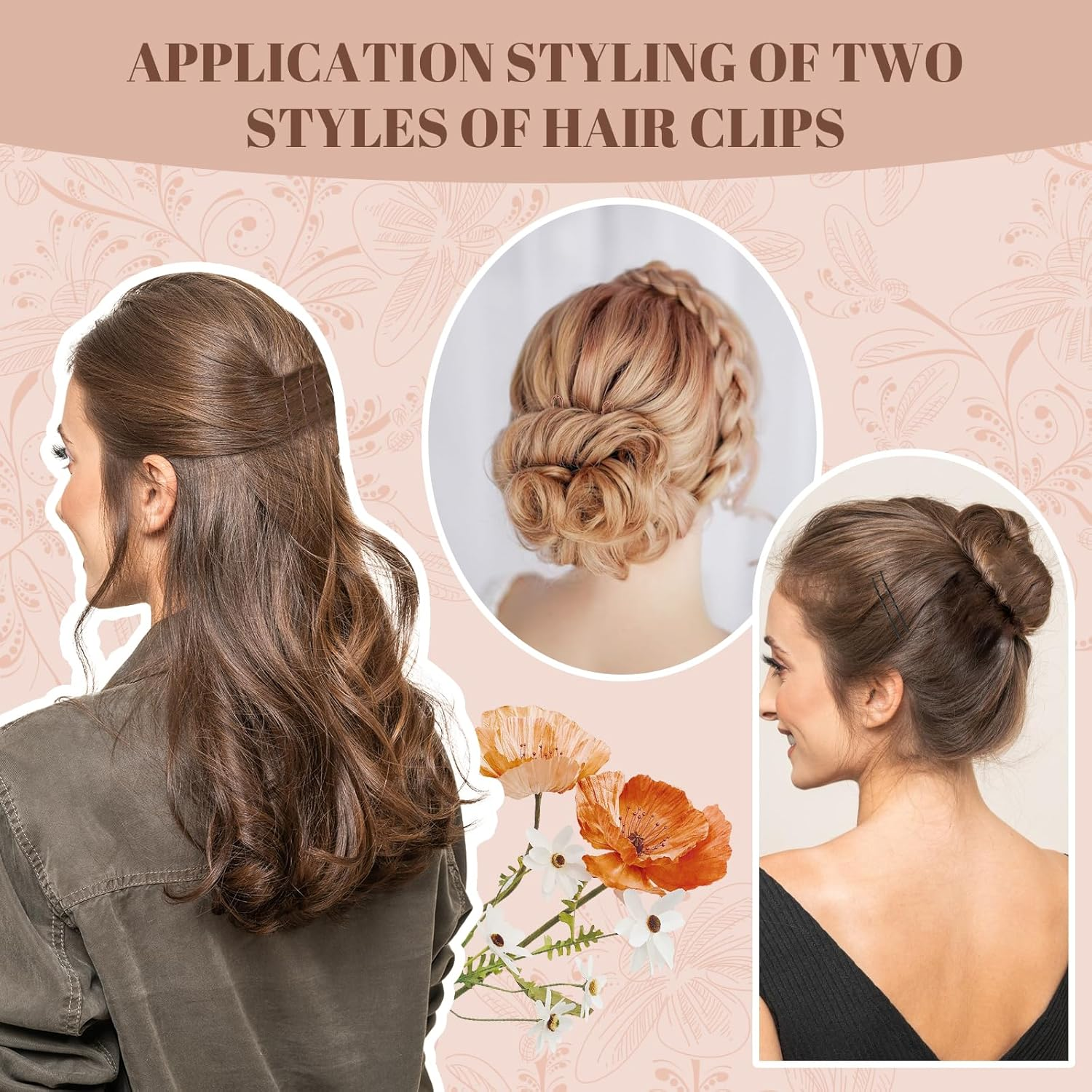 Axinost Pack of 300 Hair Pins, Metal Wavy Shape Hair Clips, Bobby Pins, U Hair Clips, Hair Ties with Storage Box for Children, Girls, Hairdressing Salon (Black and Gold) image number 3