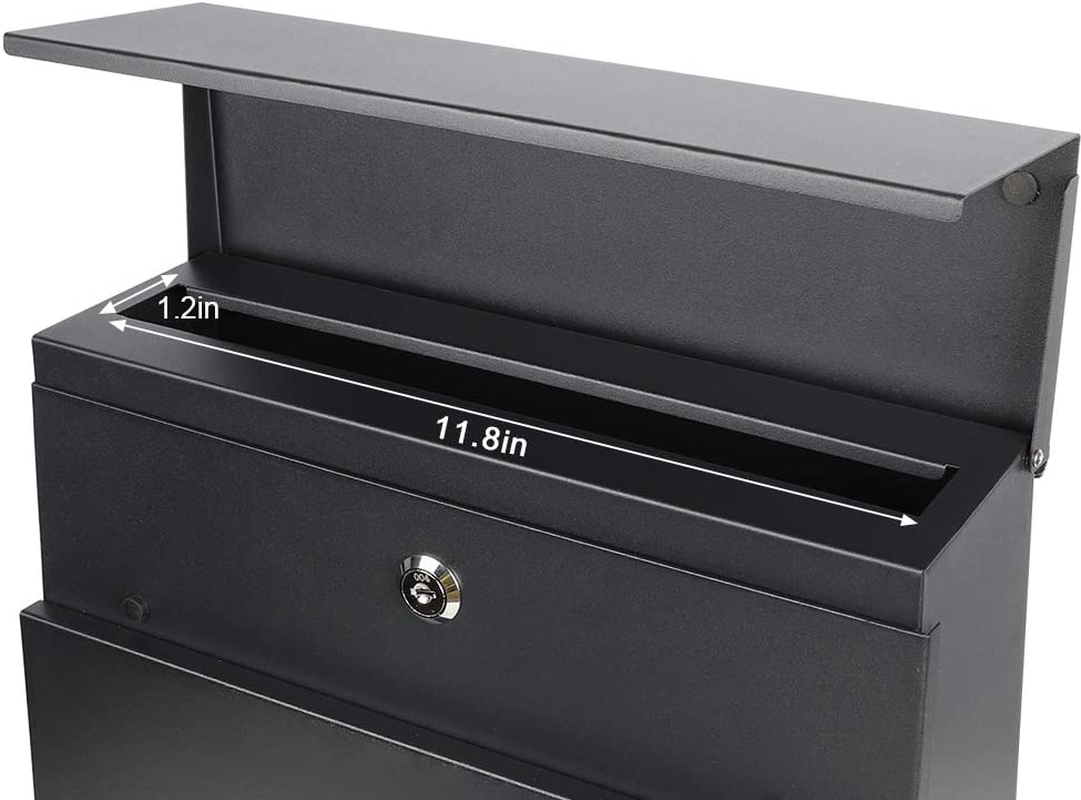 Decaller Metal Wall Mounted Mailboxes with Key Lock, Large Mail Box with Newspaper Compartment, Black, 13" X 14 2/5" X 4 1/5" image number 1