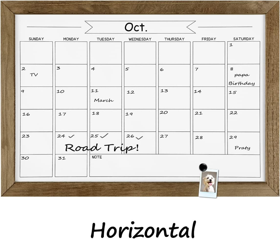 TORASO Dry Erase Monthly Calendar Board, Magnetic Whiteboard for Wall, Office/School/Home, Wood Frame Hanging Board for Kitchen Grocery List/Drawing/Memo, 10.5"X 14.5"(YL-RB-2737-B) image number 2
