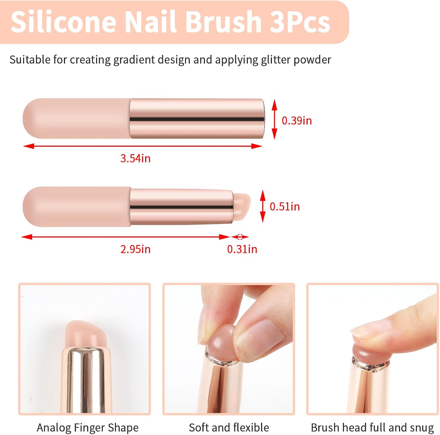 BQAN Nail Art Stamp Pen, Silicone Nail Art Tools for French, Ombre, Chrome Nail Design, Nail Stamping Manicure Tool 3Pcs image number 3