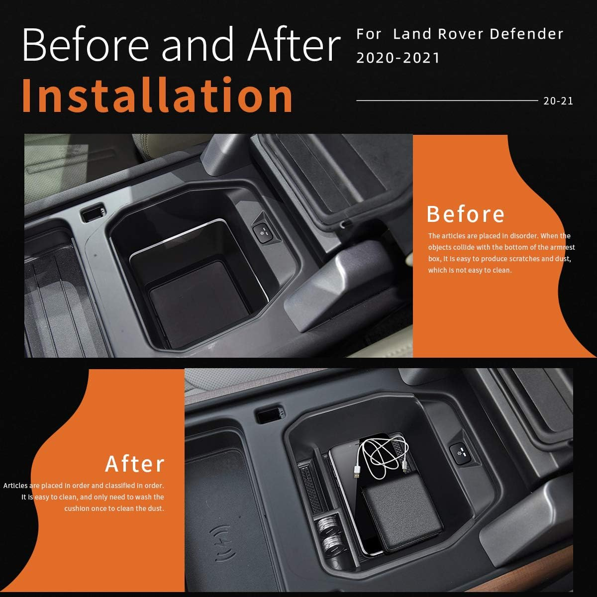 Center Console Organizer Tray Fit for Land Rover Defender 2020 2021 2022 2023 Accessories ABS Plastic Secondary Armrest Storage Box for Land Rover Defender 90 110 image number 2