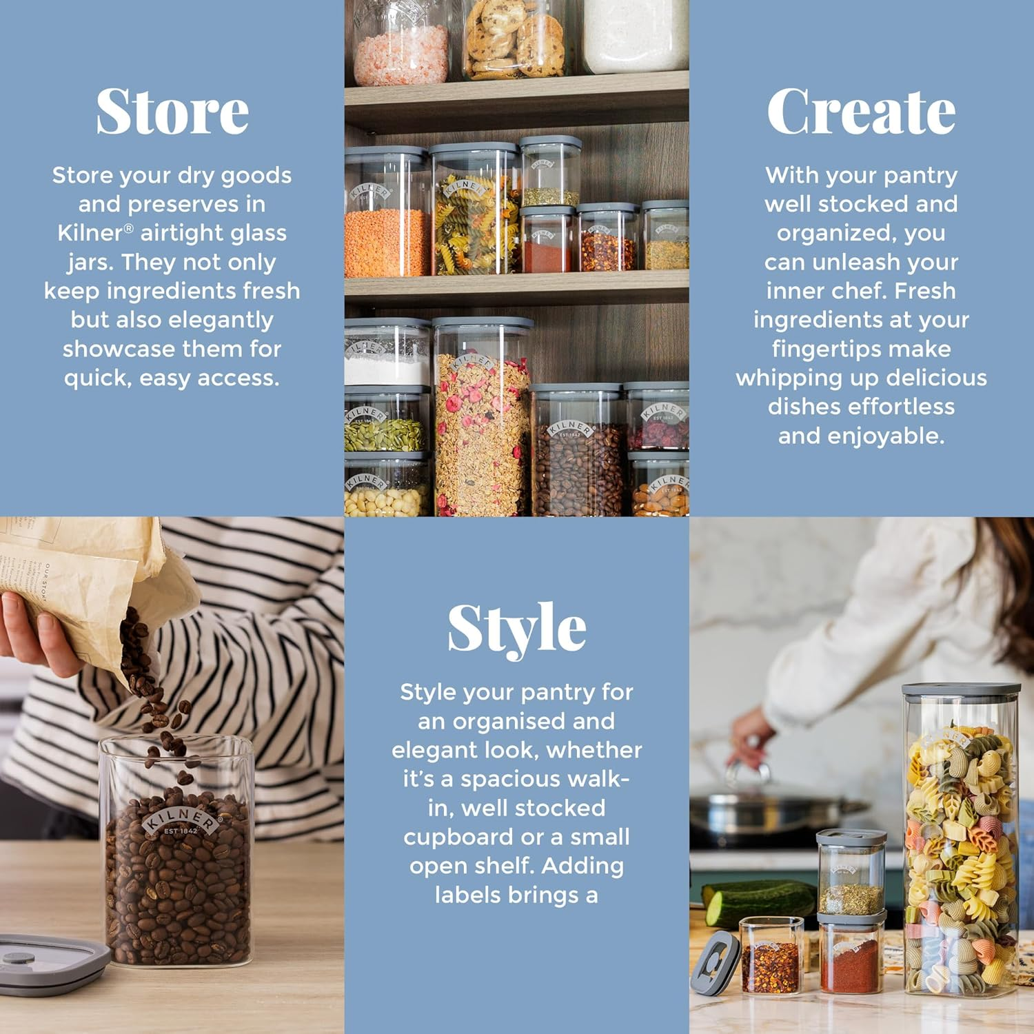 Kilner Fresh Storage Jar 1 Litre Glass Food Container with Vacuum Seal Lid | Bpa-Free Glass | Airtight, Stackable, Easy-Pour Design | Ideal for Tea, Coffee, Sugar & More image number 4