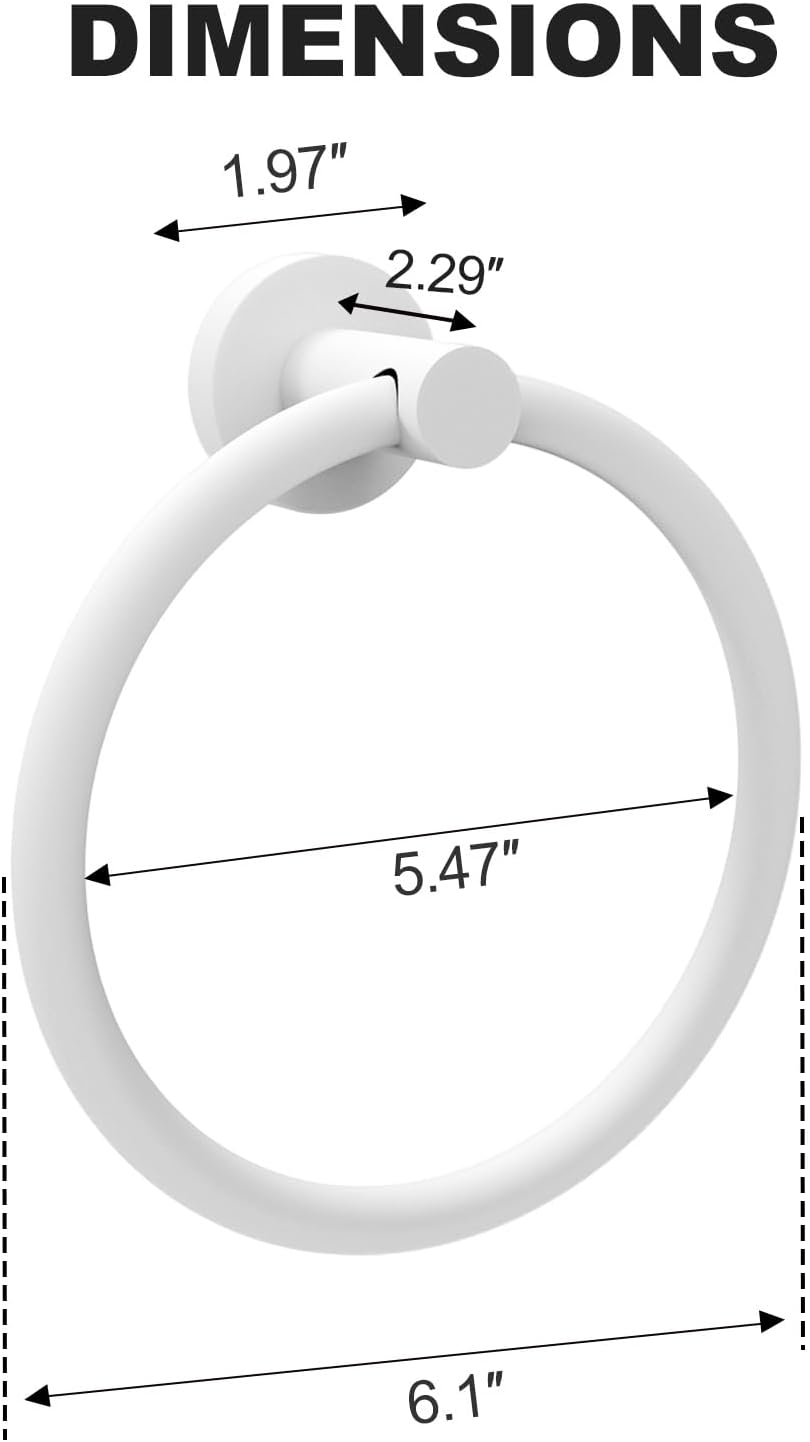 Cilee White Towel Ring for Bathroom，Bath Towel Ring, Bathroom Hardware Accessories，Hand Towel Holder SUS304 Stainless Steel Bathroom Towel Rack，Towel Hanger for Bath Wall Mount image number 5