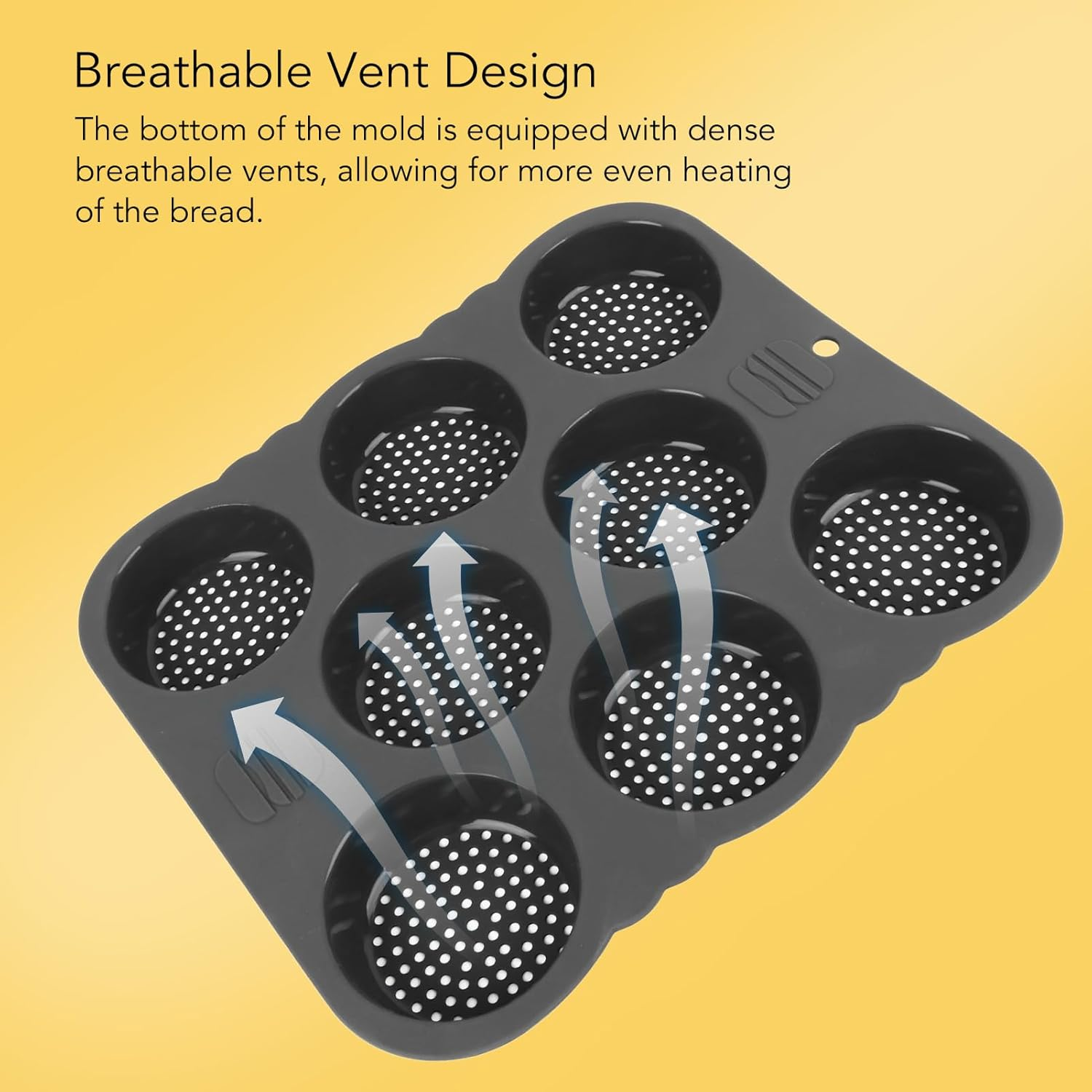 8 Cavity Hamburger Bread Pan and 4 Cavity Baguette Pan, Silicone Hamburger Buns, Non Stick Baking Pan, Perforated Design, Heat Circulation, Easy Release, Black image number 5