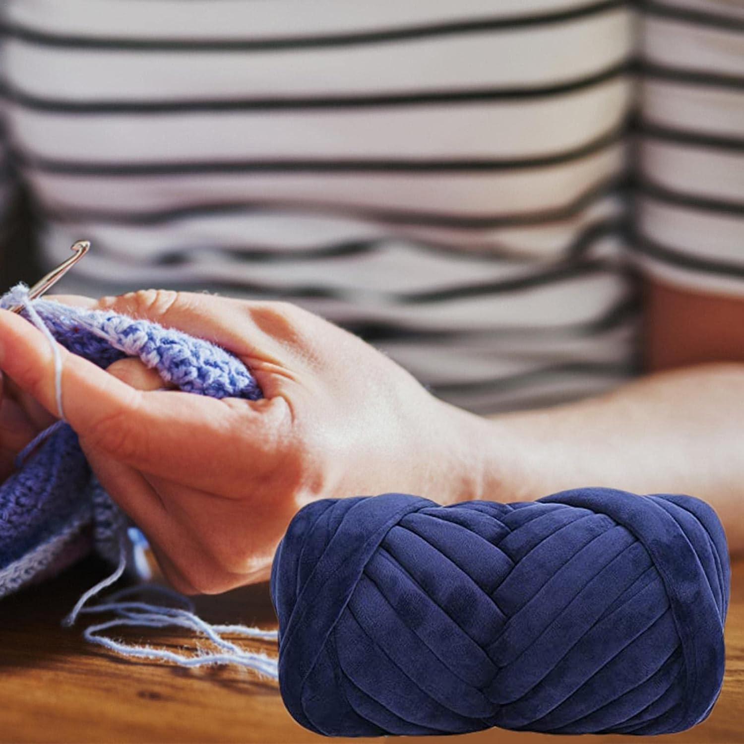 T-Shirt Yarn | Giant Yarn for Blanket Pillow | 1 Roll/20 Yards Chunky Yarn for Arm Knitting Crochet for Making Blankets, Doormats, Cat Houses, Cushions, Pillows, image number 5