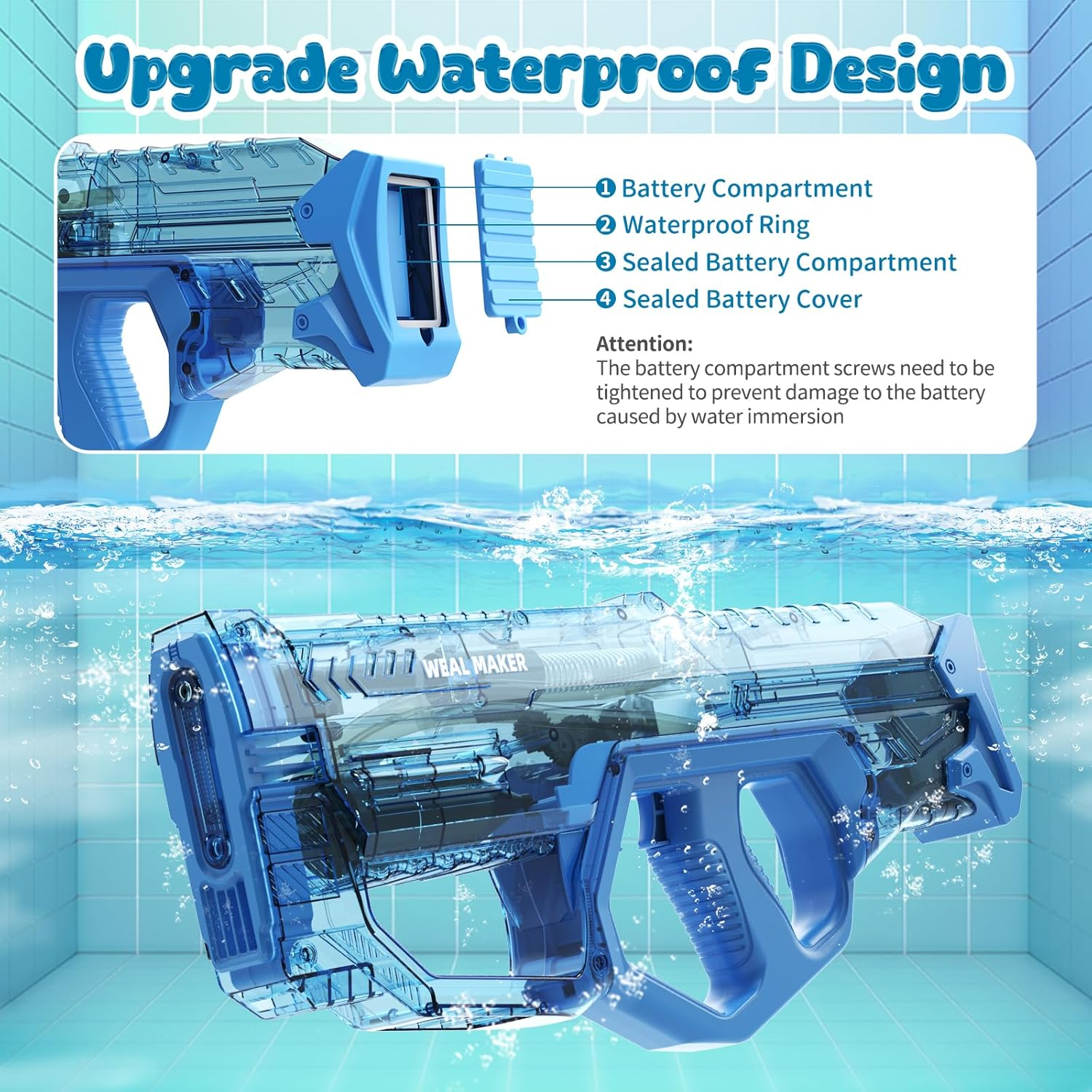 Skirfy Electric Water Guns for Adults Kids, Transparent Automatic Water Gun Waterproof,33Ft Shooting Range & Battery Powered Water Gun,Swimming Pool Beach Outdoor Toys for Kids