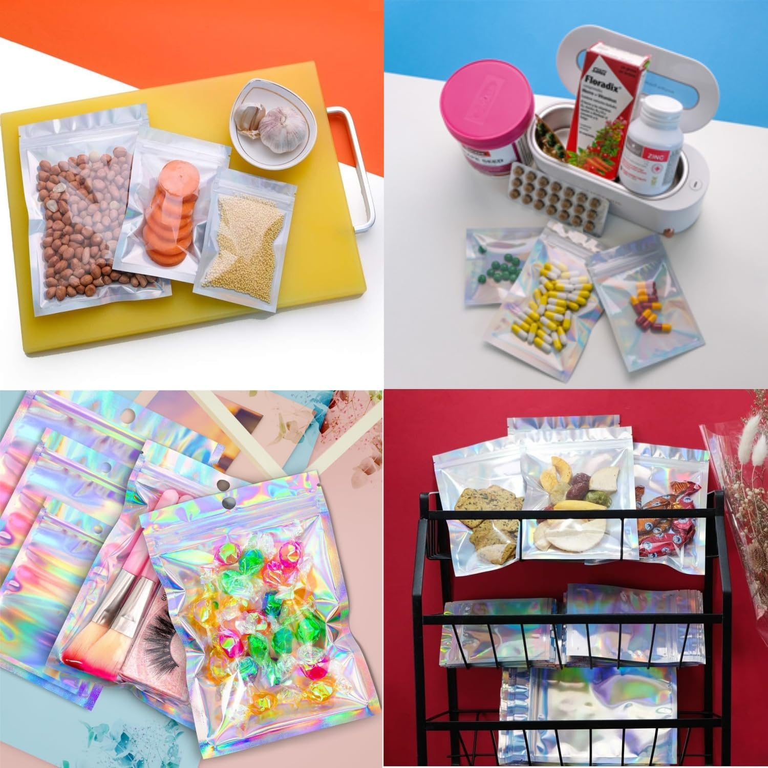 Foil Pouch Bags, 100 PCS Clear Resealable,Holographic Zip Lock Bags for Party Favor, Food Storage (7X 10Cm) image number 2