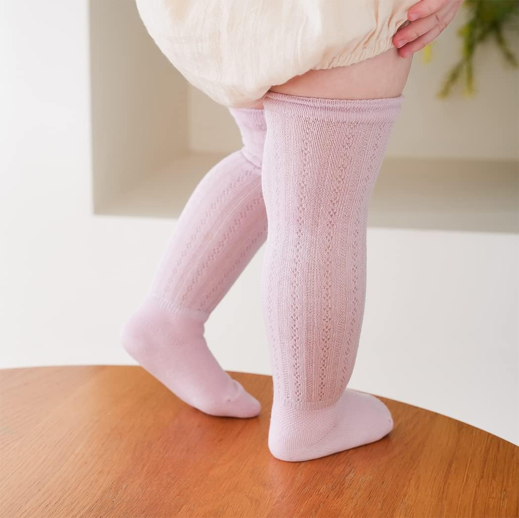 MOMSMENU Baby Girls Knee High Socks Newborn Mesh Cotton Suitable for 0-3 Years Infants Toddlers 5 Pairs image number 2
