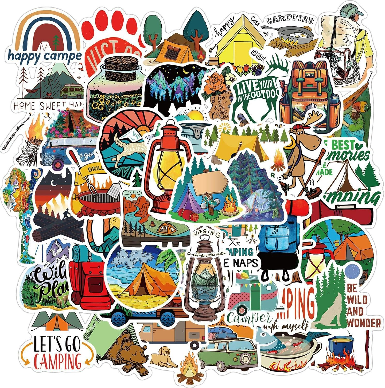 Outdoor Hiking Adventure Camping Water Bottle Stickers,50Pcs Kids Aesthetic Vinyl Waterproof Decorative Sticker,Luggage Motorcycle Wilderness Nature Decals for Camper Boys Adults Teens Girls image number 5