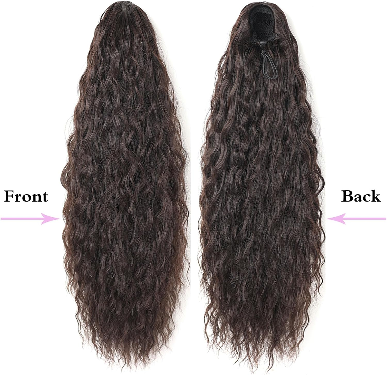 Samtress 24 Inch Drawstring Ponytail Hair Extensions for Women Dark Brown Long Curly Wavy Ponytail Synthetic Hairpiece for Daily Use (#Dark Brown) image number 3