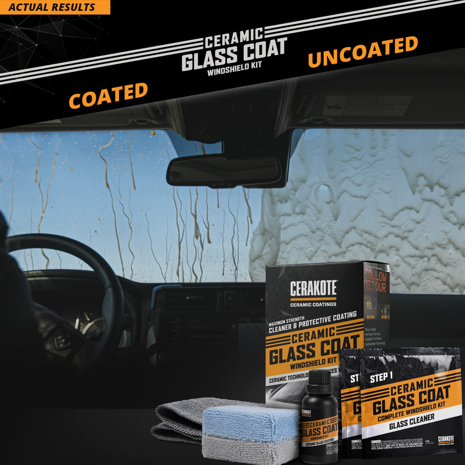CERAKOTE Ceramic Glass Coat Windshield Kit &ndash; Max Strength Rain Repelling Coating &ndash; Easy to Apply &ndash; Includes Glass Cleaning Wipes &ndash; Long Lasting Ceramic Formula &ndash; Guaranteed Maximum Water Shedding image number 2