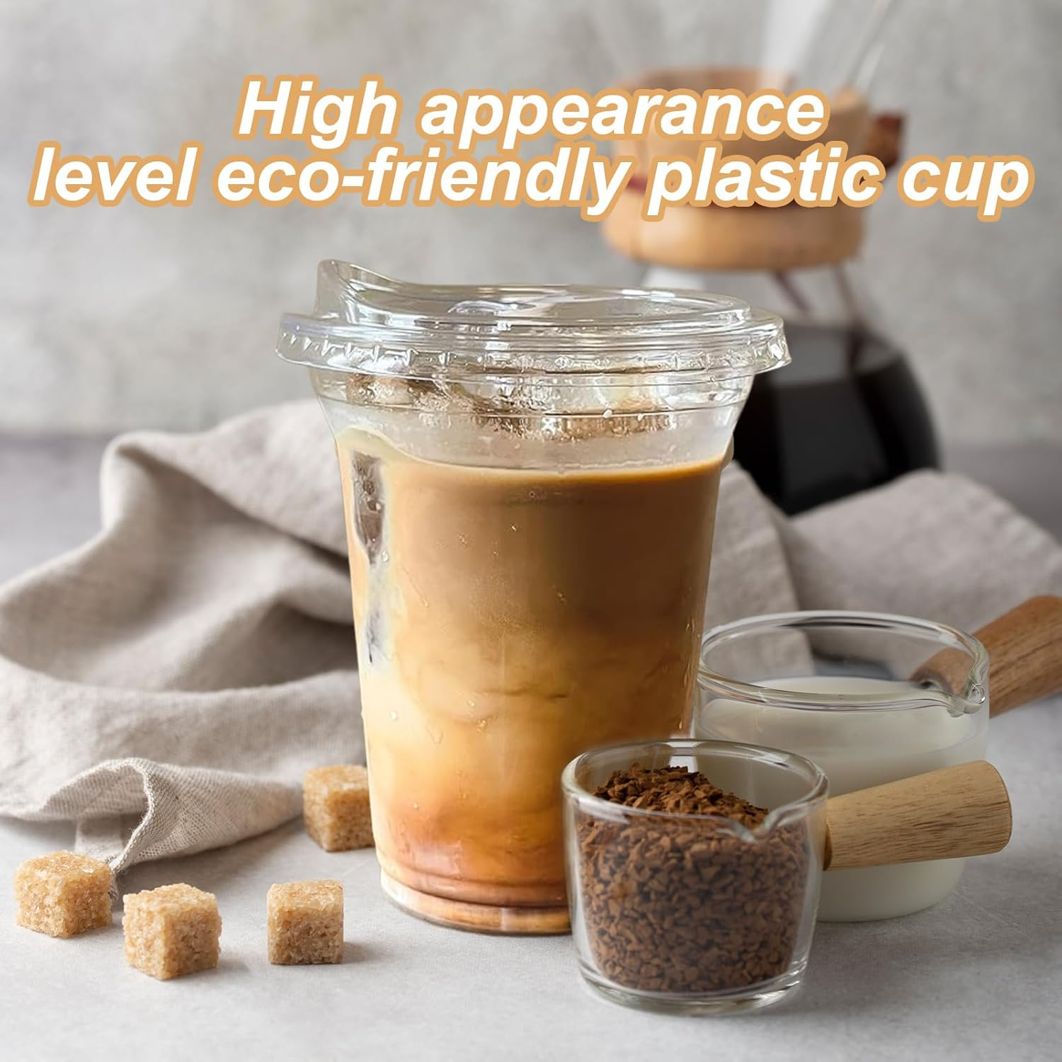 50 Pcs Reusable Plastic Cups,Clear Plastic Cups with Lid and Leak Proof Paper, PET Plastic Cups for Iced Coffee, Milkshake and Smoothie image number 2