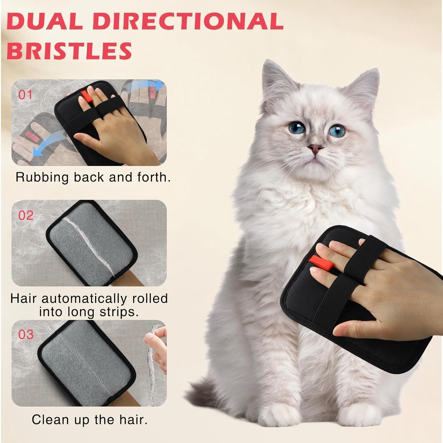 2 PCS Pet Hair Remover Glove, Magic Brush Pet Hair Remover, Reusable Fur Catch Glove for Cat and Dog Hair Removal, Soft Grooming Brush for Furniture, Car Seat, Carpet, 17.5Cm X 13Cm image number 3