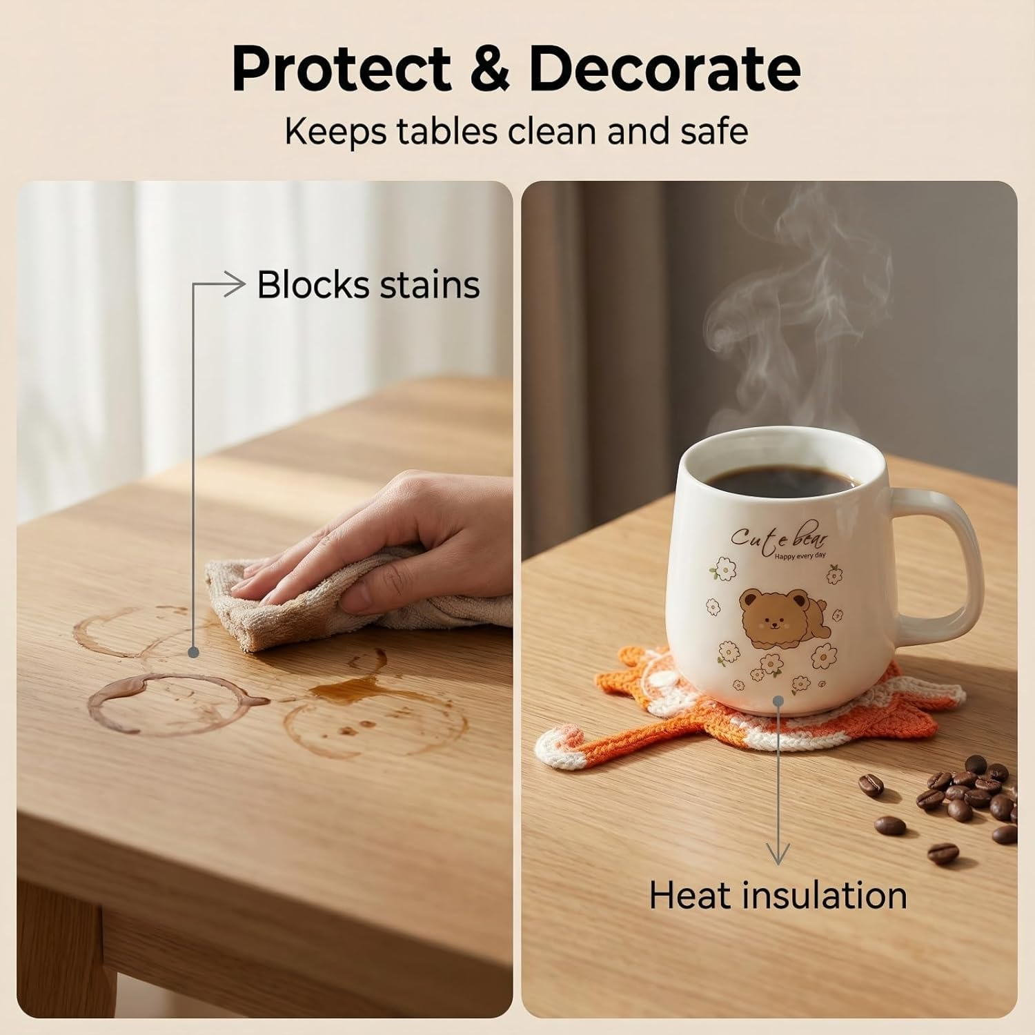 NAKODU 4PCS Drink Coaster Cat Gifts for Cat Lovers, Fun Woven Creative Coasters,Cute Coffee Coaster for Home Decor Tabletop Protection Suitable for Kinds Cups image number 2