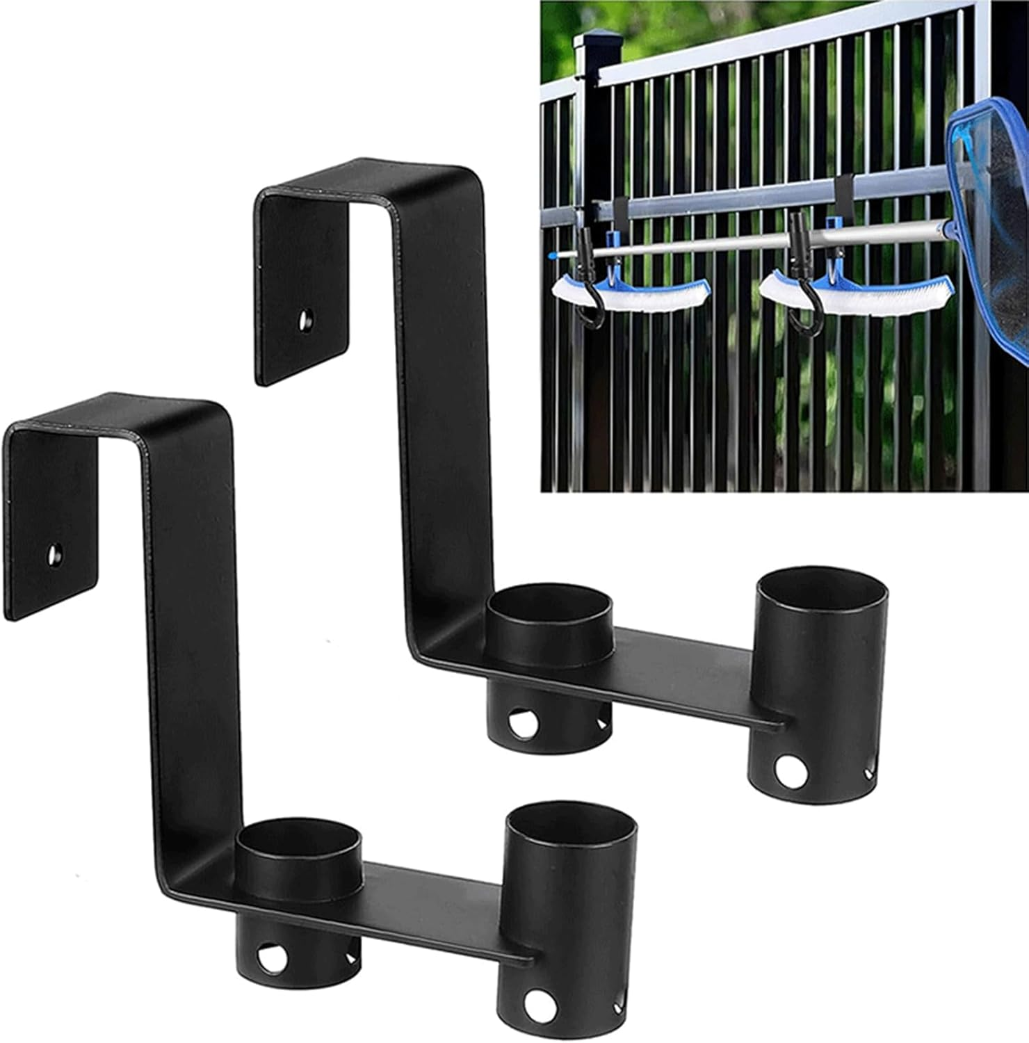 Wjnflqn Pool Pole Holder, Set of 2 Pool Fence Hangers, Rustproof and Weatherproof, Space-Saving Storage Solution for Garden and Outdoor Use image number 1