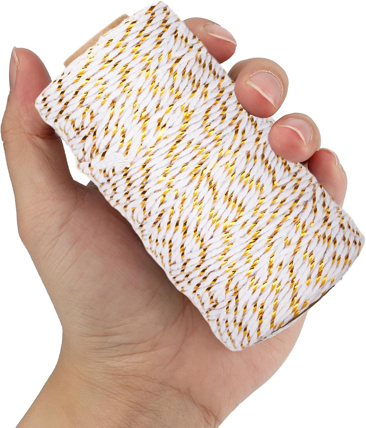 Anwyll Gold Silver Twine String - 656Ft 2MM Christmas Twine String Cotton Bakers Metallic Gold and Silver Twines Strings for Crafts Ornament Gift Wrapping Christmas Holiday Home Decoration - Gold And Silver image number 2