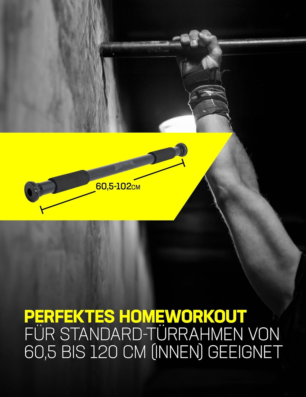 SPORTINATOR&reg; Pull-Up Bar for Clamping in the Door Frame, for Your Home Gym. Length 60-102 Cm, Compact, Safe and Quick without Drilling, Load up to 150 Kg image number 4