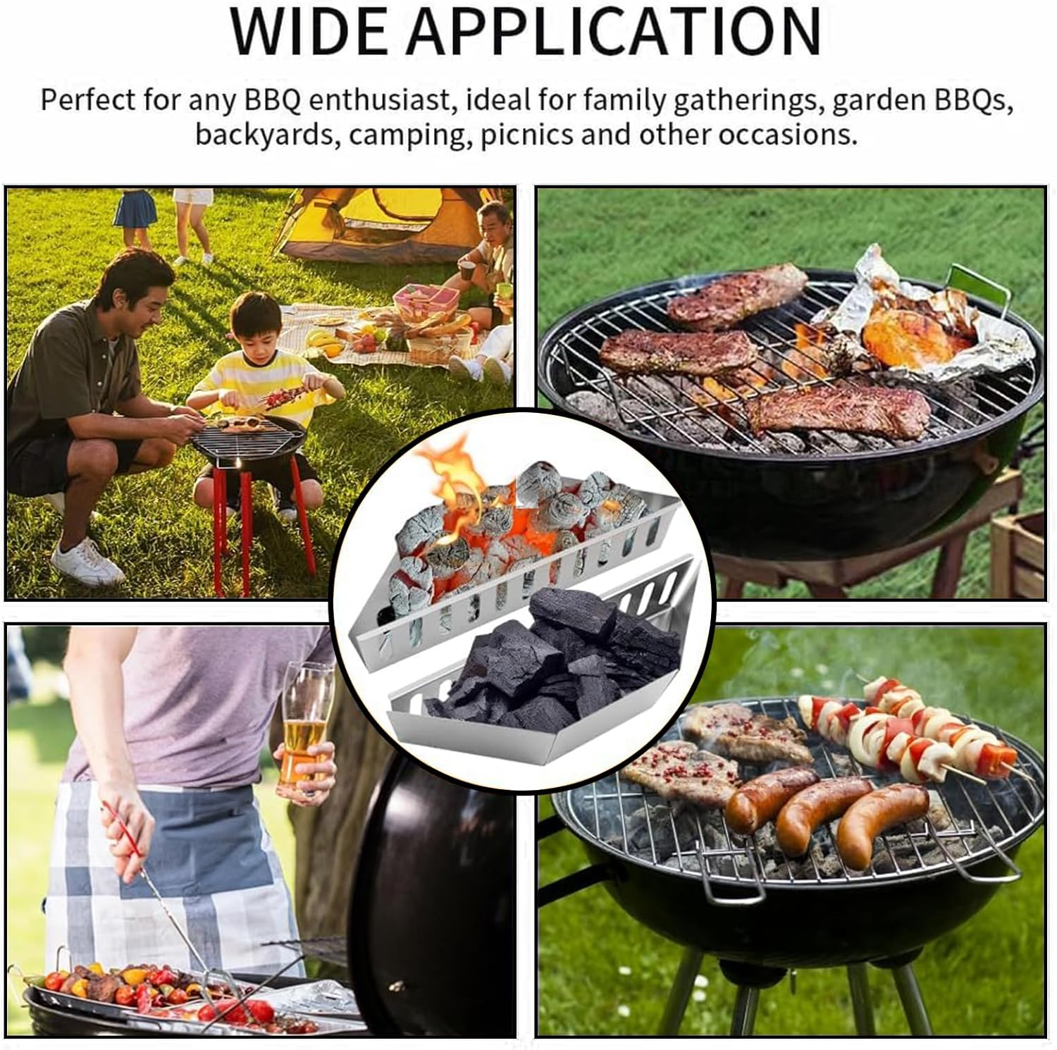 2 Pcs Charcoal Baskets, Steel Charcoal Holders for BBQ, Outdoor Grill Baskets, BBQ Accessries, Fits Most Barbecues and Most Kettle Grill image number 3