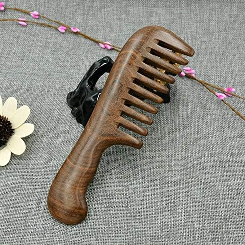 Domoi Sandalwood Wide Tooth Comb Curly Hair Portable Coarse Tooth Wooden Comb Hair Massage Tool Fine image number 1