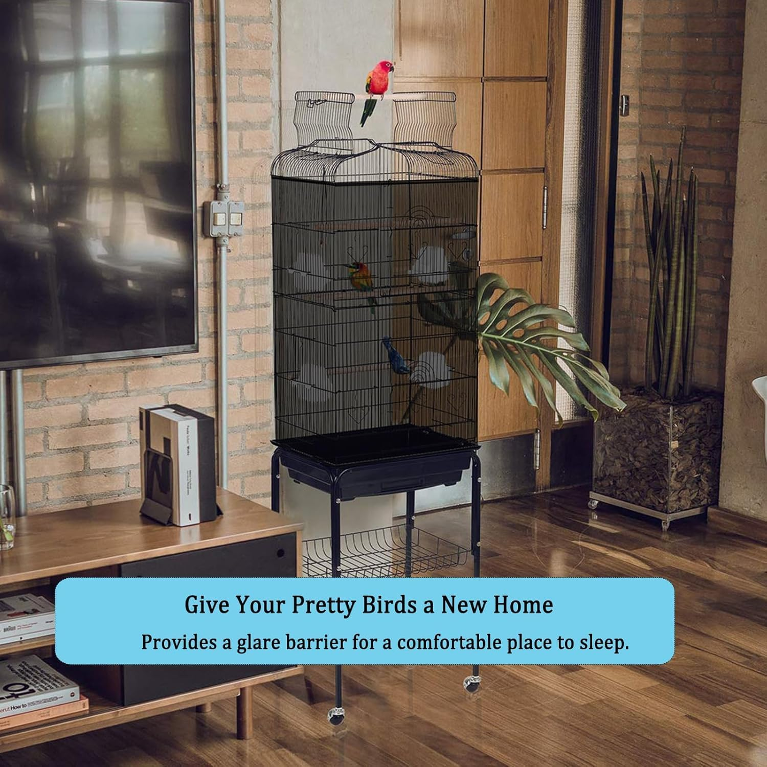 ASOCEA Bird Cage Seed Catcher Adjustable Bird Cage Cover Soft Nylon Mesh Net with Drawstring Birdcage Skirt Feather Guard for round Square Cages (Black) (200 X70 Cm) image number 2