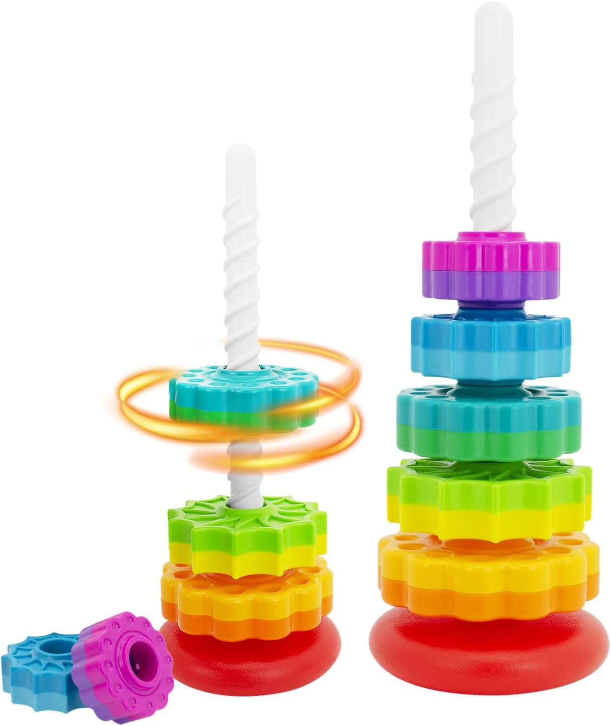 Baby Spinning Stacking Toys for Toddlers 1-3, Rainbow Ring Stacker Montessori Toys for Babies 6-12 Months, 1 2 3 One Year Old Girl Boy Christmas Birthday Gifts, Autism Sensory Learning Toy image number 1
