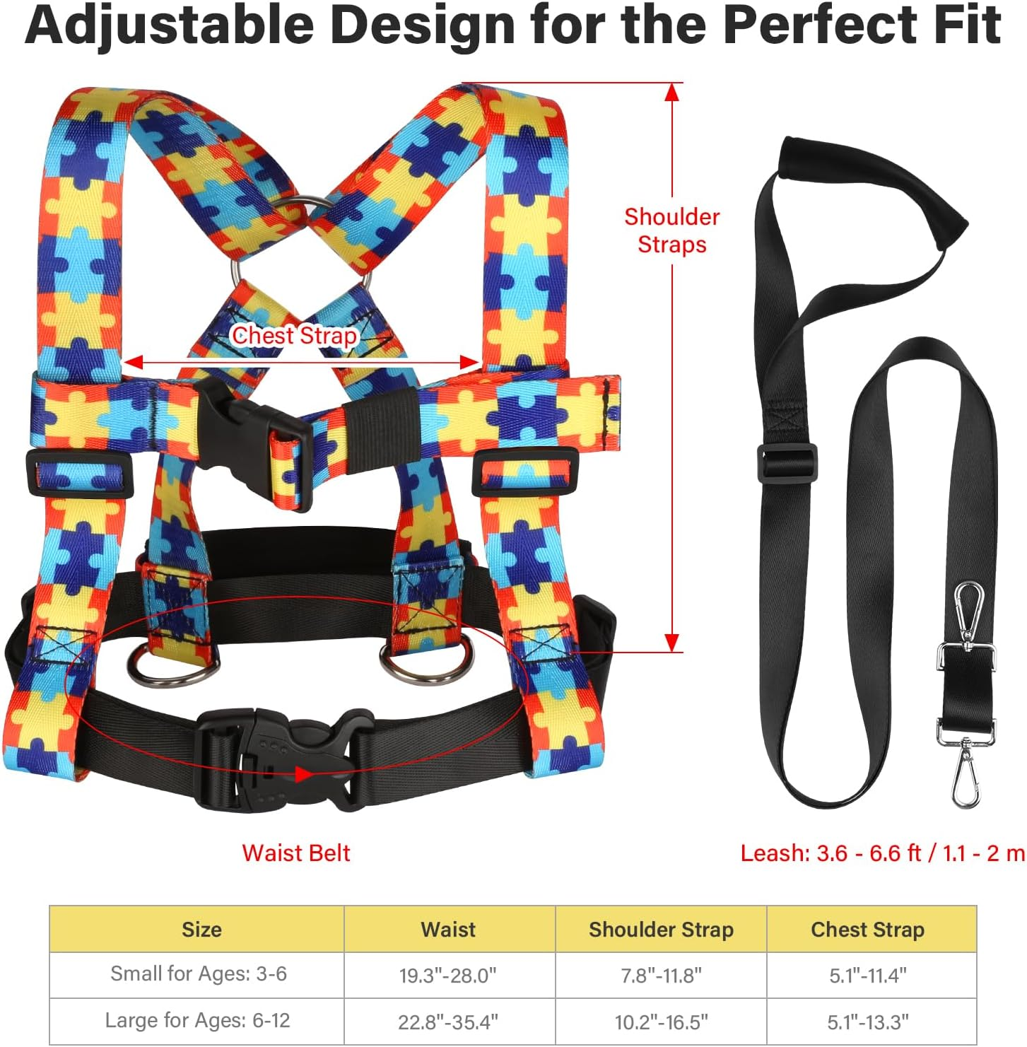 Safety Harness Leash for Kids with Autism, Special Needs and Older Children Ages 6-12 | Adjustable Teens Walking Harness with Grab Handle and Tether | Keep Active ADHD/ASD Autistic Kids Safe image number 1