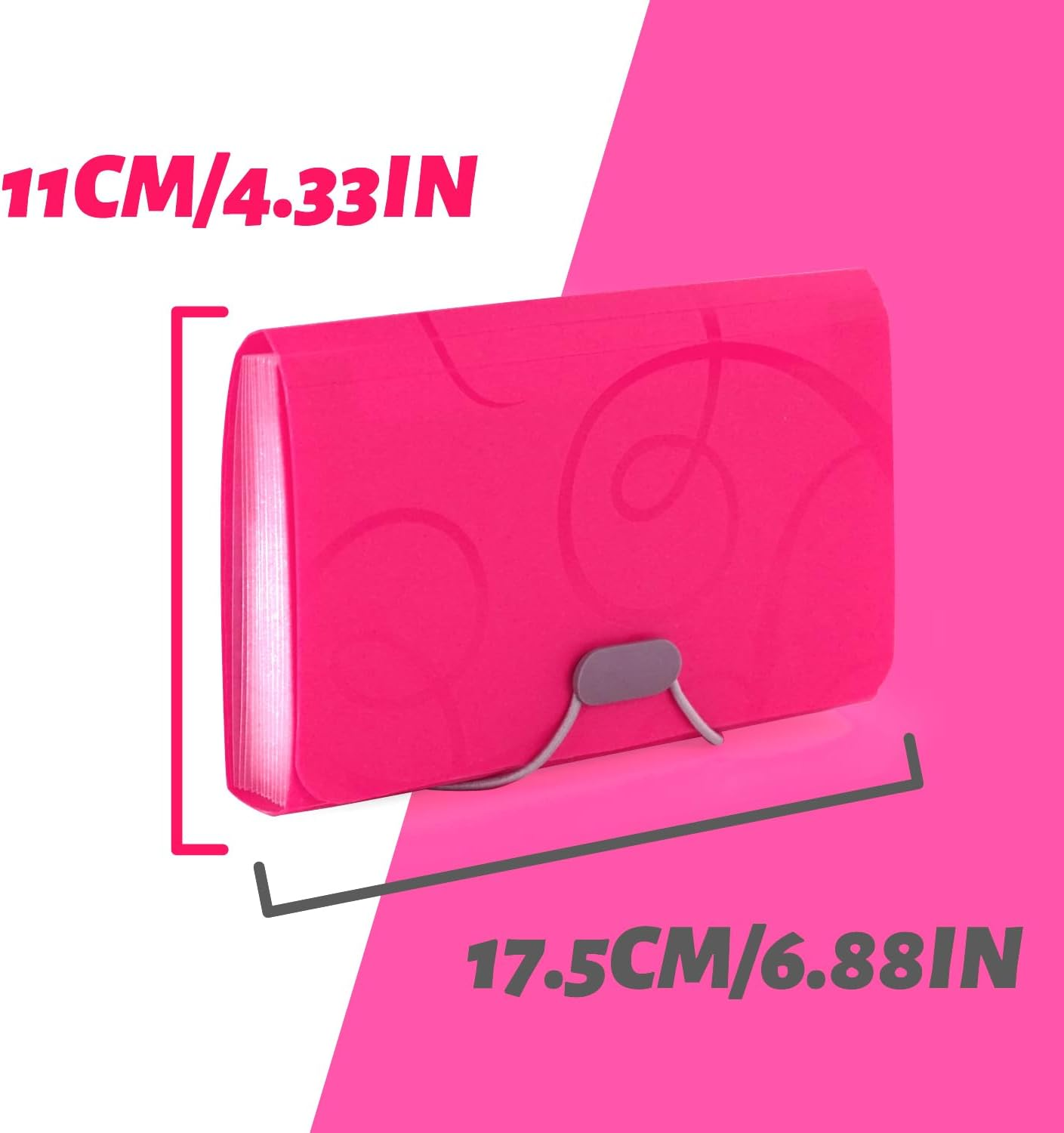 EKIND 7X4.5 Expandable Portable Folder, 13 Pocket Rope Accordion File Organizer, A6 Plastic Wallet for Cards,Coupons,Receipt,Tax Item, Mini Expanding Folders (1Pcs, Rose) image number 3