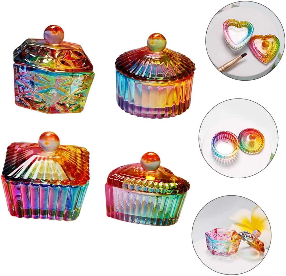 CANIGHT Manicure Cups Glass Dishes Nail Art Nail Grinder Dappen Dish Color Plated Crystal Set image number 5
