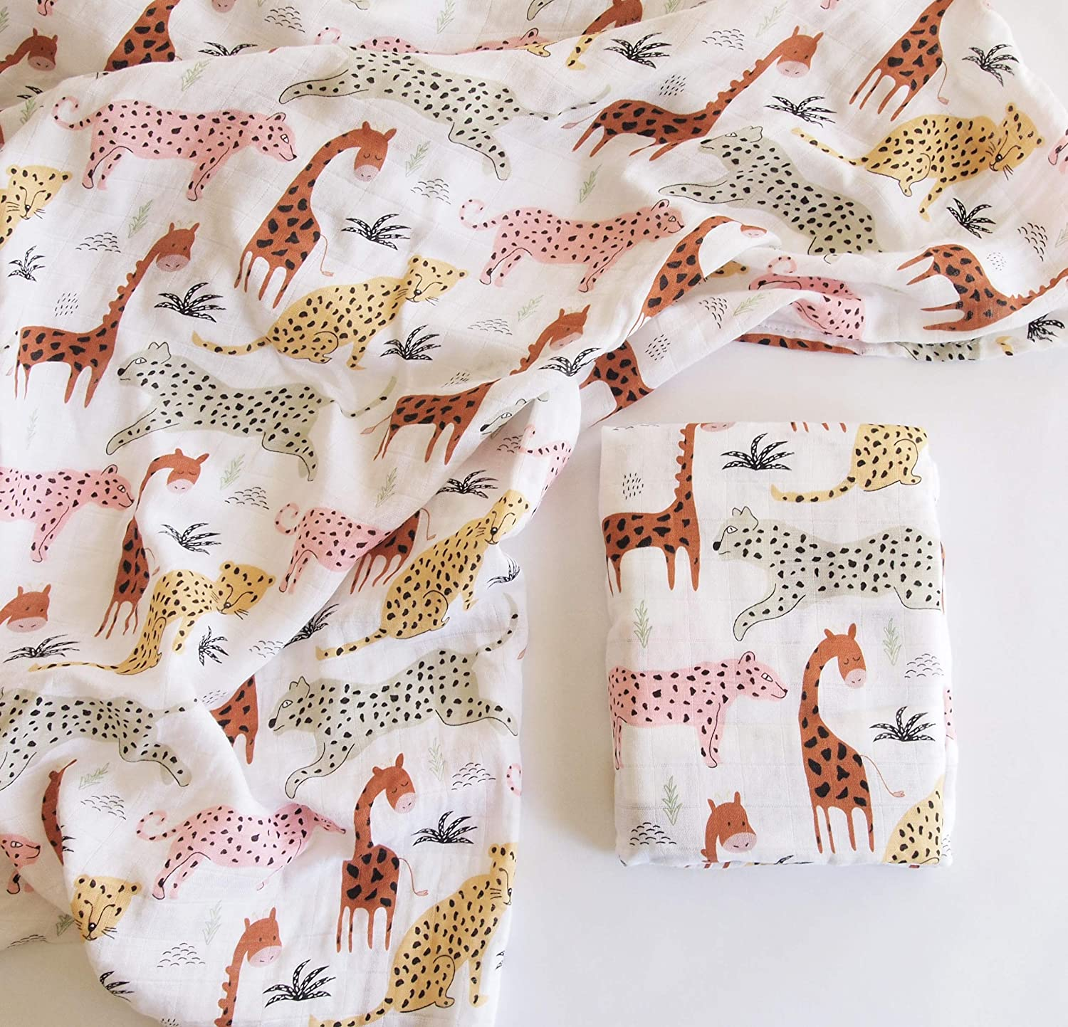 Aenne Baby Safari Animals Muslin Swaddle Blanket Gender Neutral Travel, Large 120 X 120 Cm, 1 Pack, Baby Shower Gifts, Luxurious Soft and Silky Bamboo Cotton, Nursing Cover, Wrap, Stroller Cover Giraffe, Cheetah, Lion image number 3