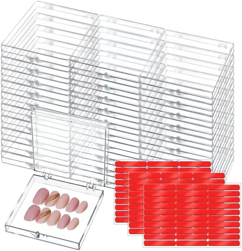 Cloudtrip 15 Pcs Large (8 X 8Cm) Press on Nail Packaging Storage Box and 60Pcs Adhesive Tabs - Acrylic Organizer Case for Artificial Nail for Nail Business Supplies (Clear 15 Pack)