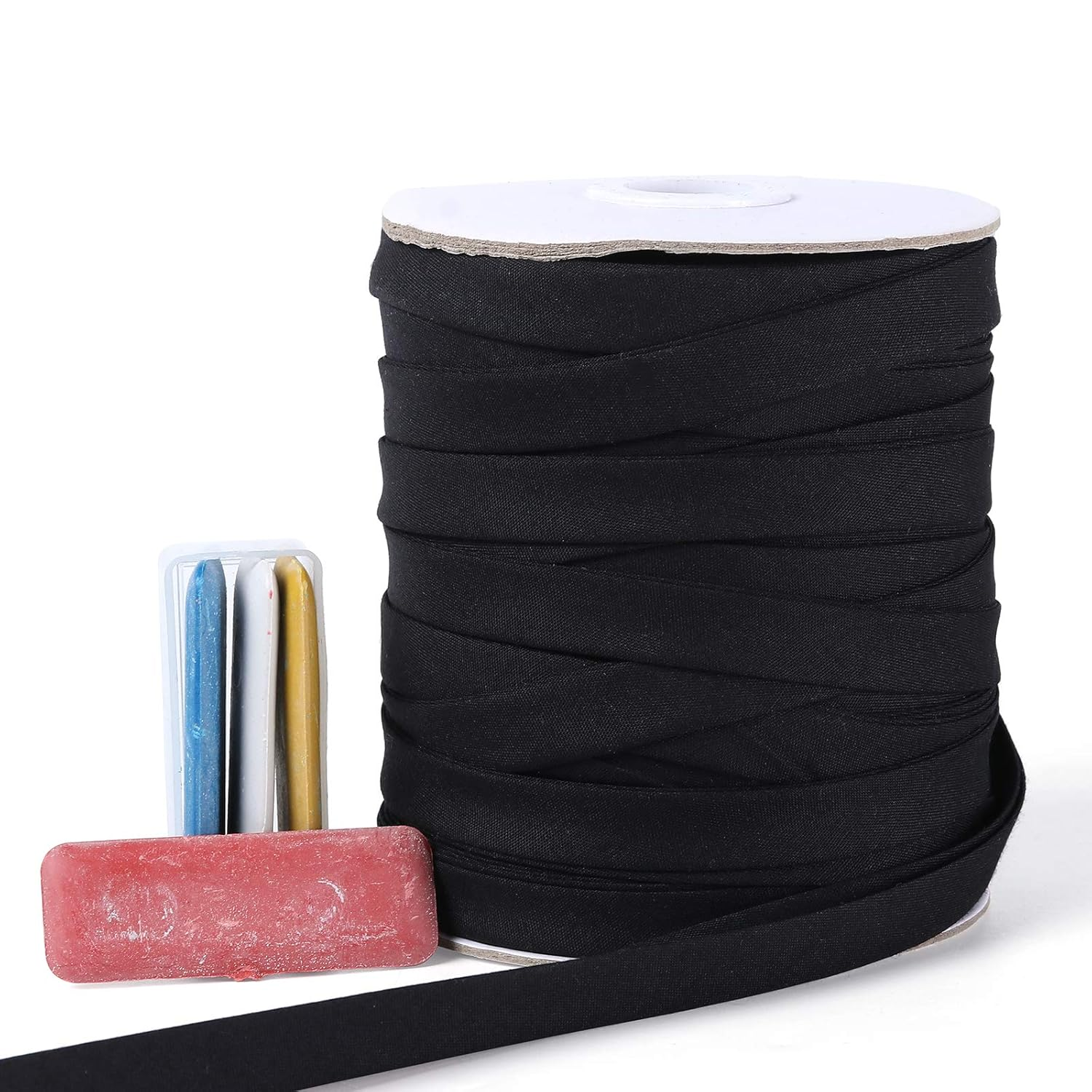 Bias Tape Double Fold 1/2 Inch, Double Fold Bias Binding Tape 55 Yards (Green) and 4 Pieces Sewing Fabric Chalks for Crafts, Sewing, Seaming, Hemming, Piping, Quilting.