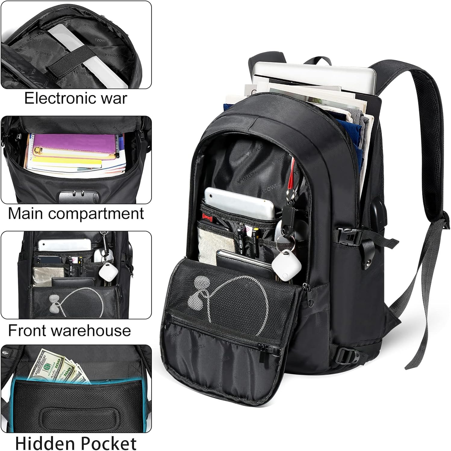 Tzowla 35 Liter anti Theft with Tracker Tag and USB Charging Port Laptop Backpack image number 2