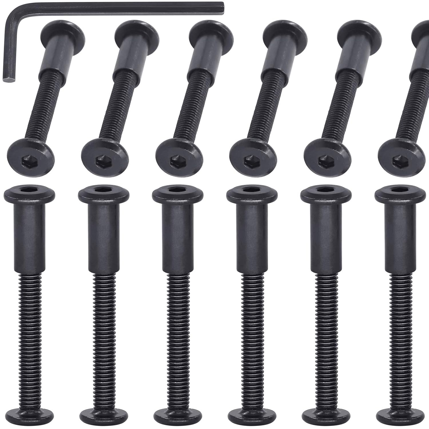 Mardatt 12Set M6X50Mm Black Hex Socket Cap Bolts, Barrel Nuts & Hex Key for Furniture Assembly & DIY Projects