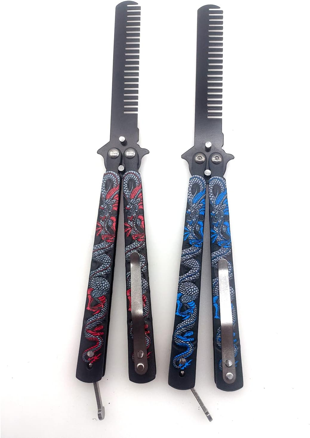 WANLIAN Beautiful Comb,Beautiful Comb Stainless Steel Folding Practice Combs Hair Styling Tools for Sport Outdoor Use (2 Dragon) image number 3