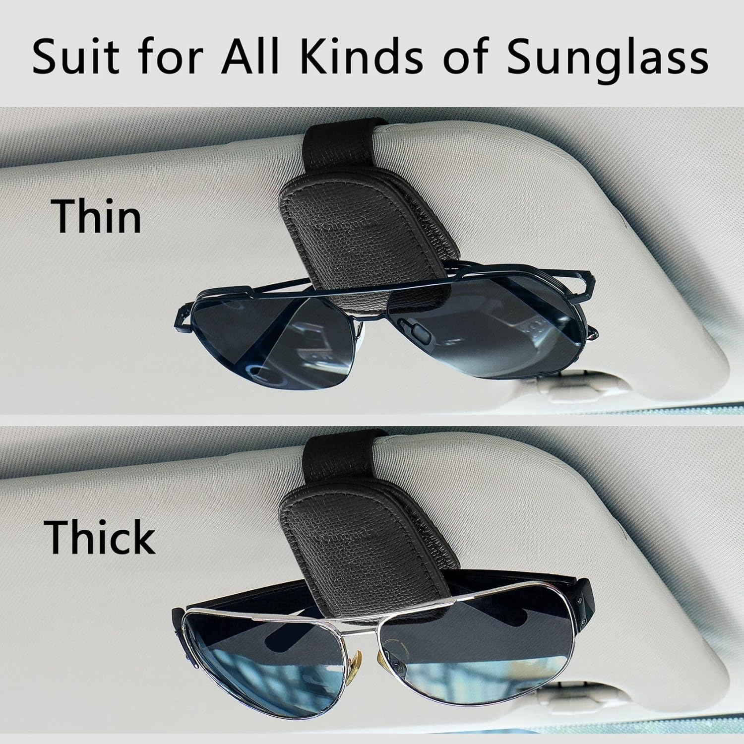2 Packs Sunglasses Holder for Car Visor, Genuine Leather Car Sunglass Holder, Glasses Clip for Cars,Auto Interior Accessories Universal for SUV Pickup Truck image number 5