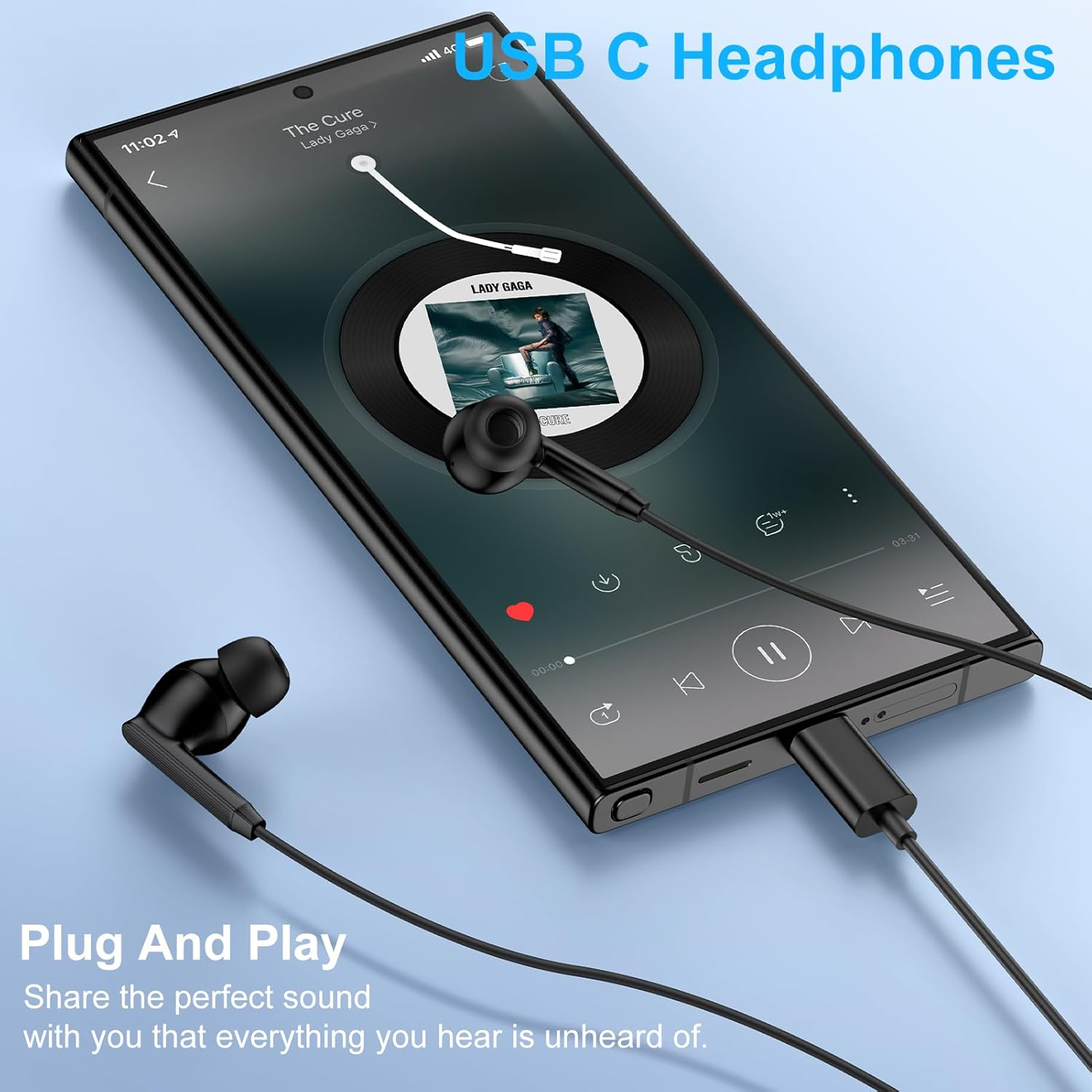USB C Headphones Wired Earbuds for Samsung Galaxy Z Fold7 Z Flip7 FE S25 Ultra S25 Edge S25+ A26 A36 A56 S24 FE Wired Earbuds with Mic & Volume Control, Hifi Stereo Noise Cancelling Type C Earphones image number 3