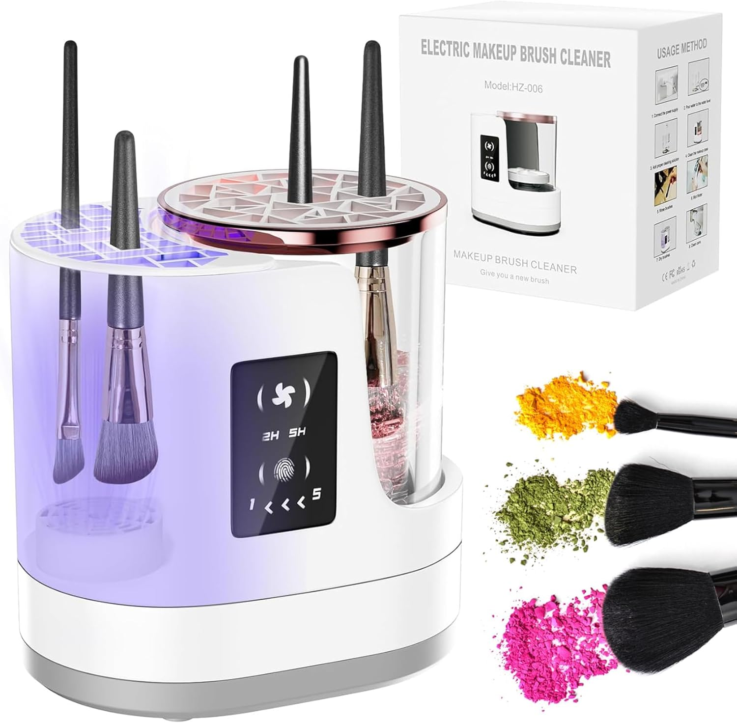 Electric Makeup Brush Cleaner Machine, 3 in 1 Automatic Make up Brush Cleaner with Makeup Brush Dryer,Portable USB Deep Quick Cleaning Tools for All Size Makeup Brush Set,Blush Brush,Sponges image number 2