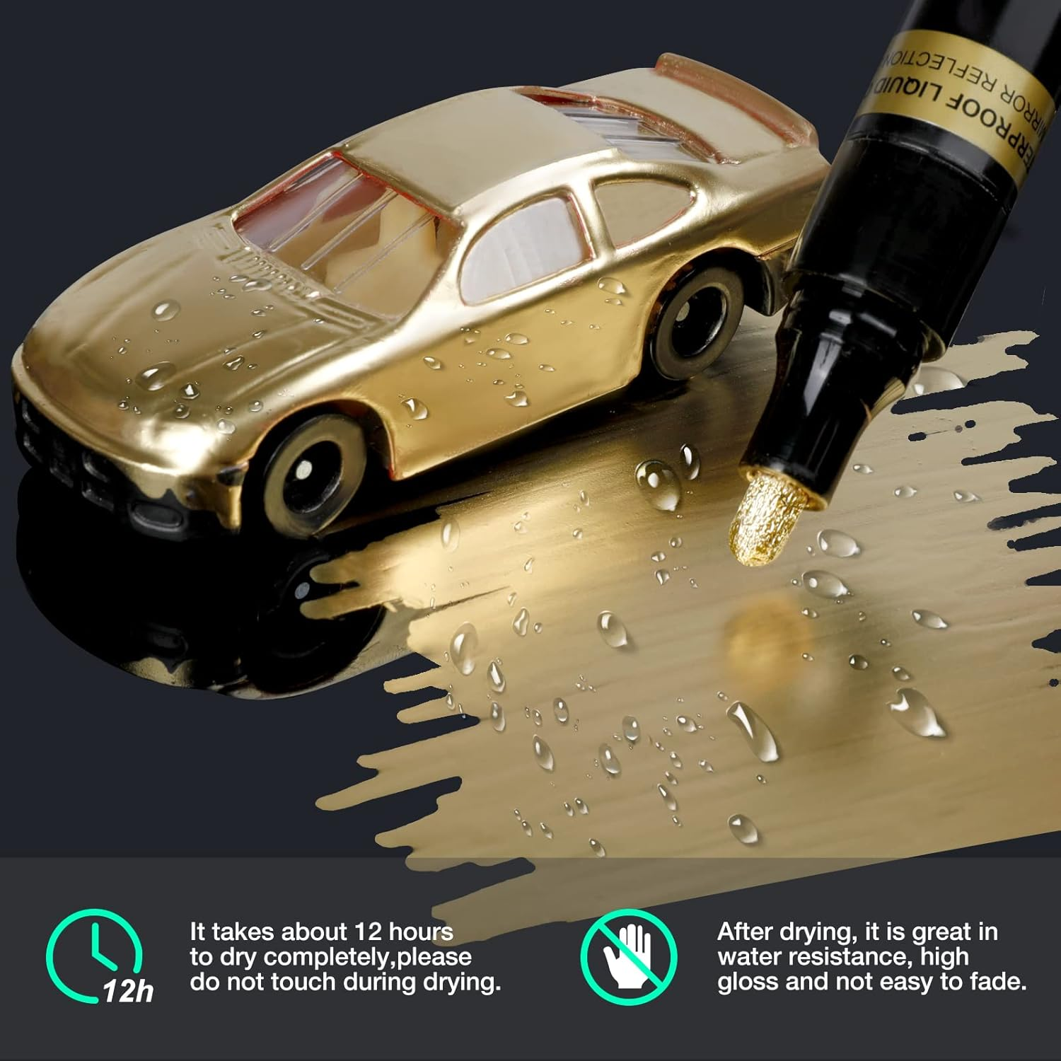 KERIFI Liquid Gold Chrome Markers, Supper Golden Metallic Paint Pens, Reflective Gloss Permanent Mirror Markers for Model Repairing, Resin Metal Glass Plastic, DIY Art Projects Crafts (5 Pack, 1-3Mm) - Silver image number 5