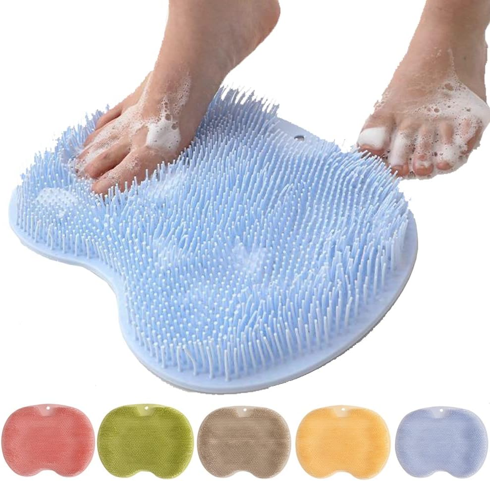 Foot Back Cleaning Pad, 2024 Upgrade Shower Foot Scrubber Mat Slip Suction Cups Foot Scrubber, Shower Foot Scrubber Mat Back Washer for Men and Women (Grey)