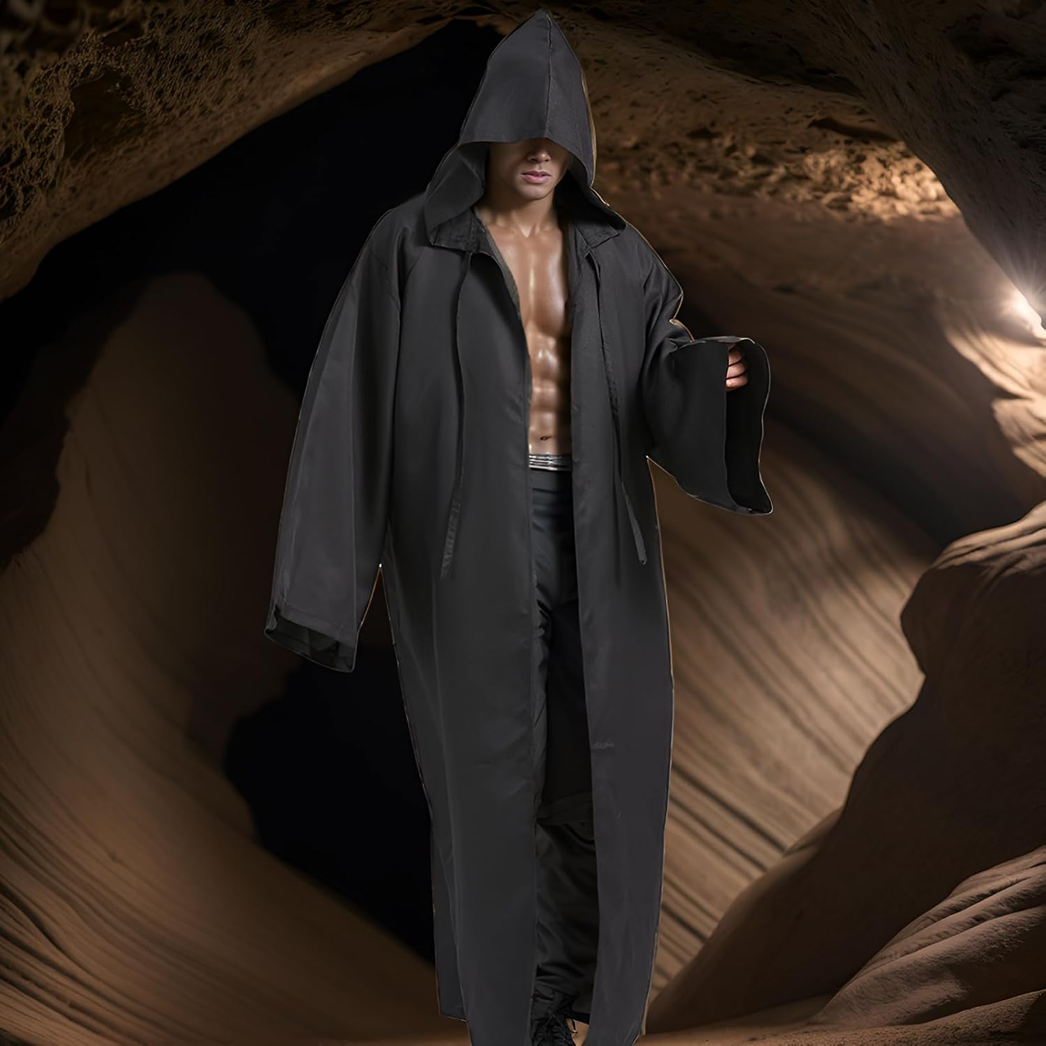 Hooded Cloak Robe Jedi Adult, Jedi Hooded Cape Costume Set with Accessories and Necklace Wizard Master Knight Robe Costume Cosplay for Halloween Masquerade Balls