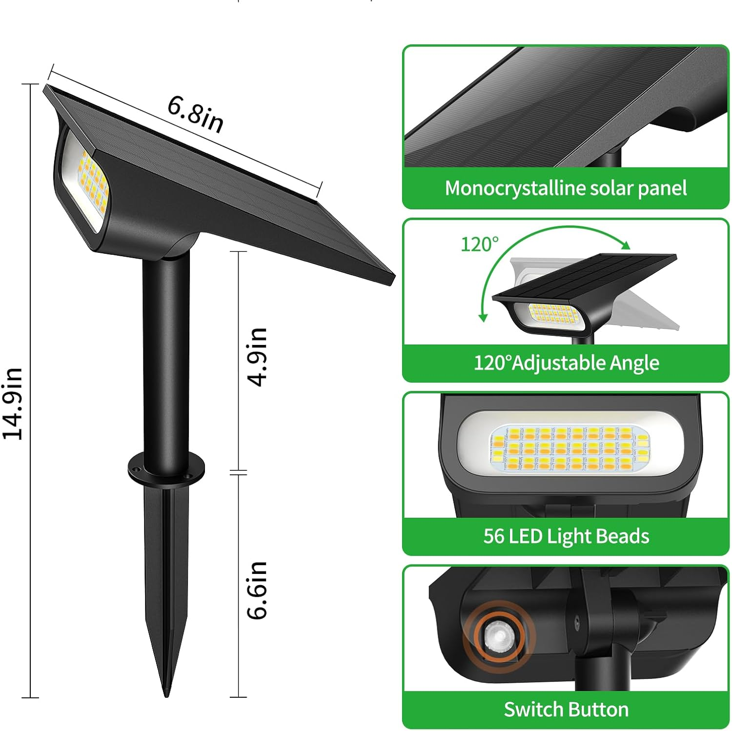 Intelamp Solar Lights Outdoor Waterproof, 3 Modes Landscape Spotlights, Dusk to Dawn Solar Spot Lights for Outside, Solar Garden Lights for Yard Porch