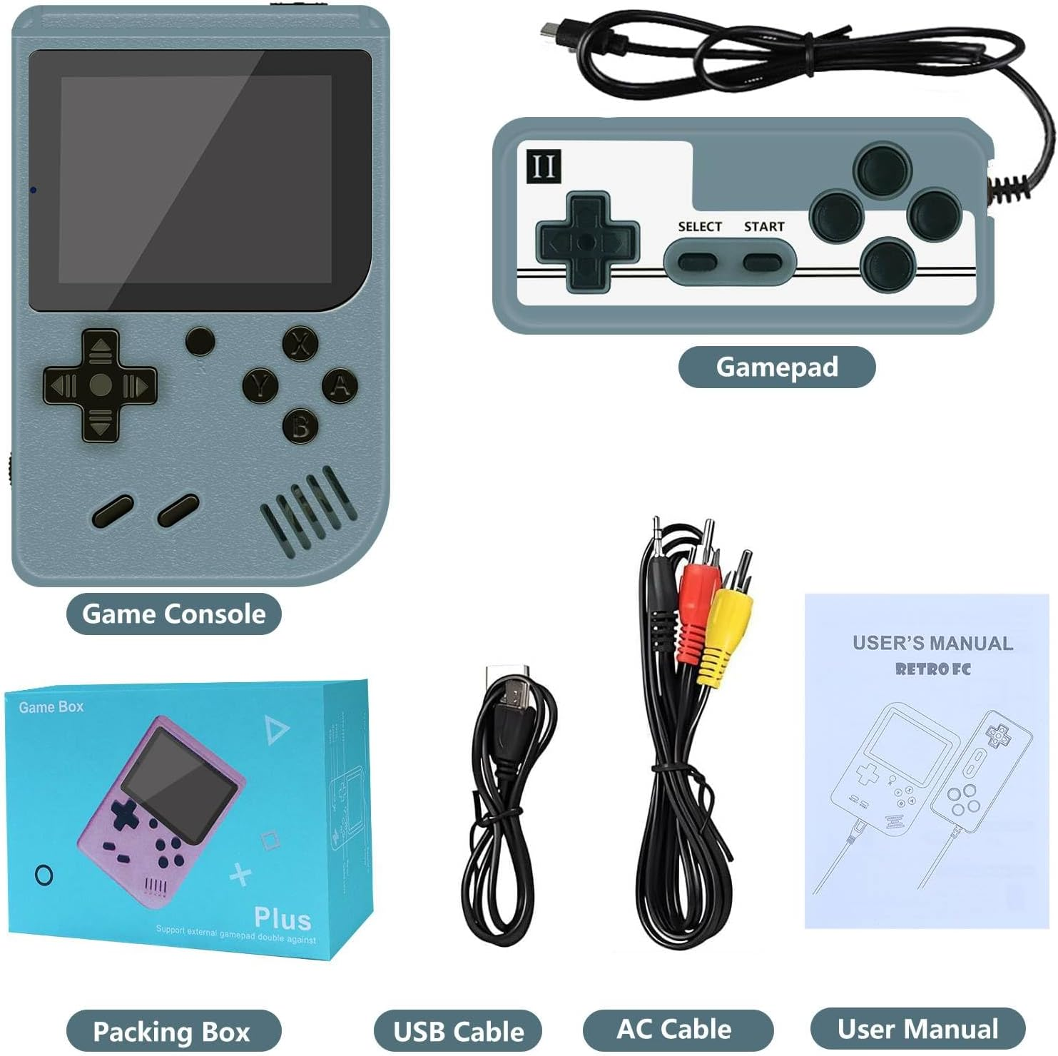 Retro Handheld Game Console with 500 Classical FC Games - 3.0 Inch Screen, 1200Mah Rechargeable Battery Support for Connecting TV and Two People to Play Together Grey01 image number 5