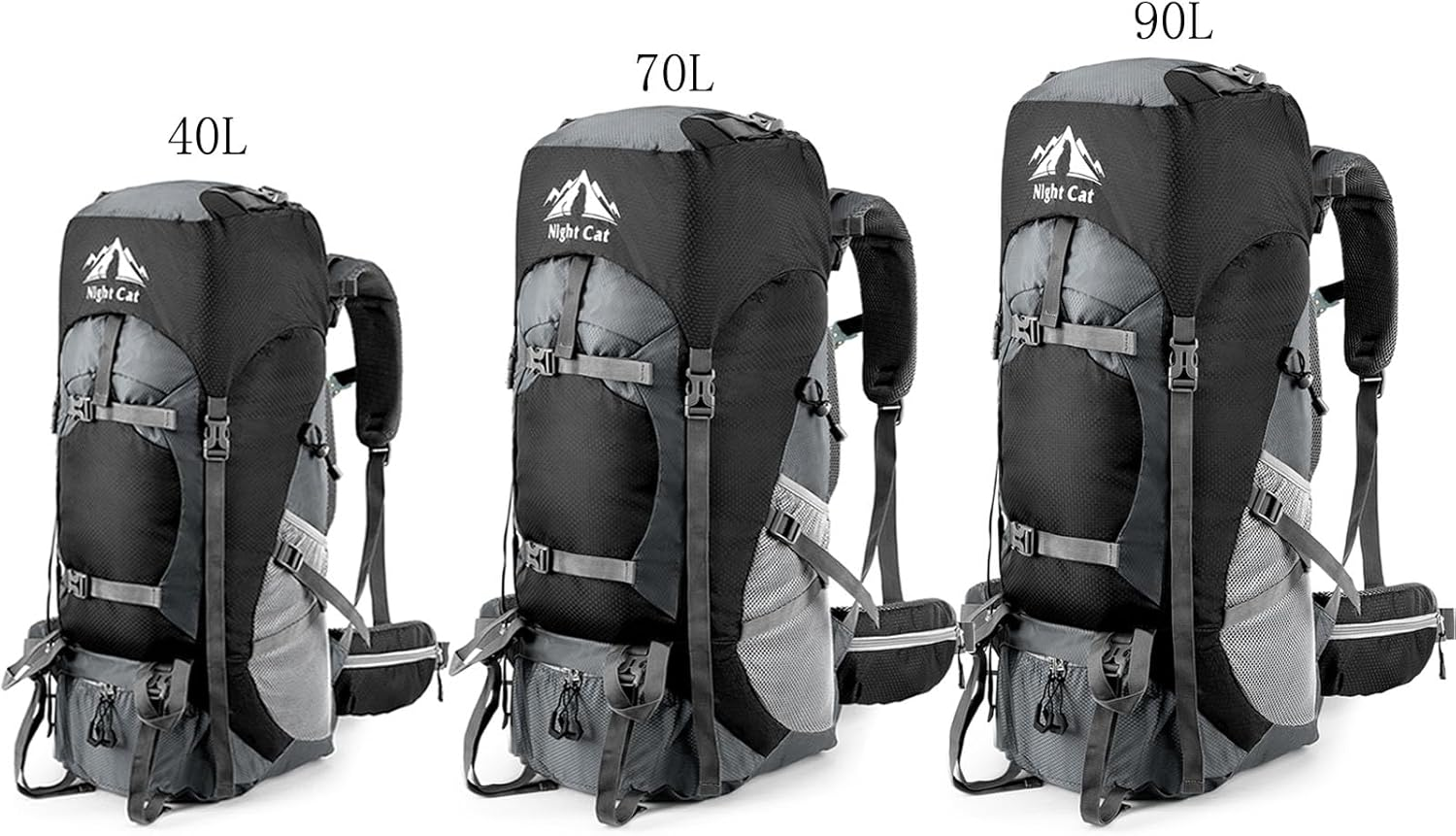 Night Cat Hiking Backpack 40L 70L 90L Backpack Trekking Backpack Travel Backpack Men Women Breathable for Camping Trekking Mountainering Climbing Bicycle Travel image number 4