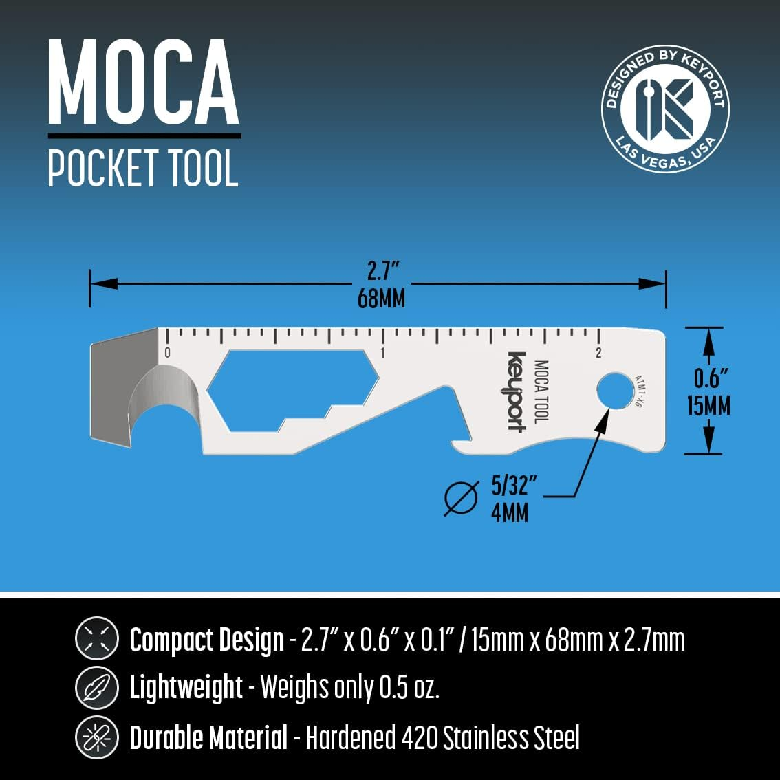 Keyport MOCA 10-In-1 Key Tool - Keychain Multi-Tool (Bottle Opener - Screwdriver - Cord Cutter - Box Opener - Scoring Tool - Hex Bit Driver - Wrench X 3 - Ruler) TSA Friendly, Keyport Pivot Compatible image number 1