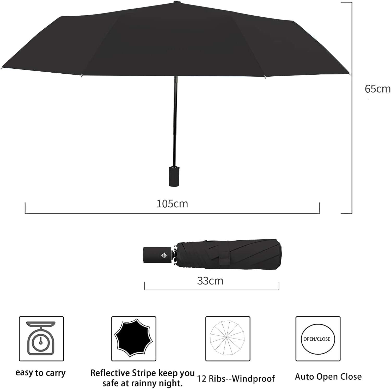 DAWNTREES Windproof Travel Umbrella,Automatic Opening and Closing,Compact, Sturdy, and Lightweight,Sun Umbrella UV Protection,Large Rain Folding Umbrella - Grass Green image number 2