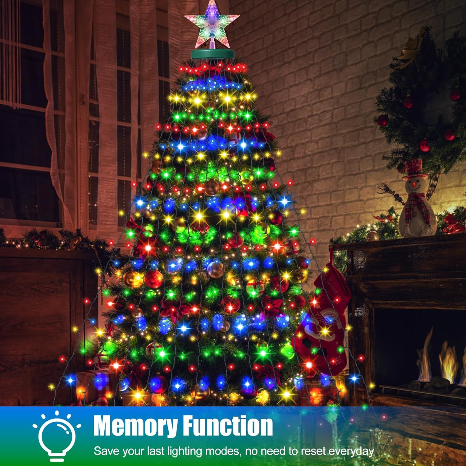 Christmas Tree Lights with Ring, 410 LED Twinkle Christmas Tree Lights with 8 Dynamic Modes, 2M X 16 Cascading String Light with Timer Waterproof for Indoor Xmas Decorations, Multicolor image number 6