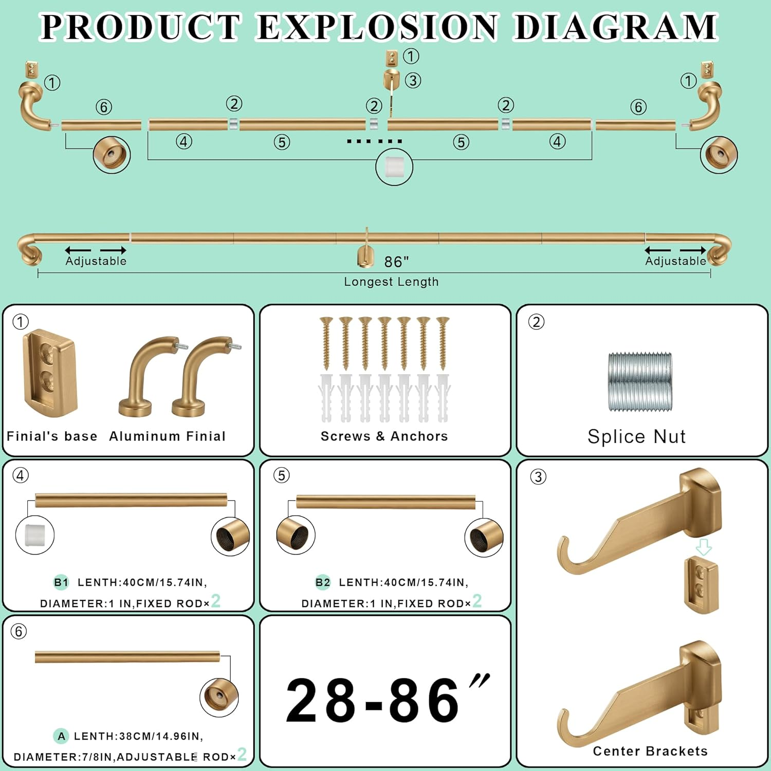 Lwiiom Antique Bronze Curtain Rod for Windows 28-86",Internal Splicing 1 Inch Diameter Disc Curtain Rod,Adjustable Room Darkening Curtain Rod with Aluminum Finials and Brackets,Wrap around Design image number 6