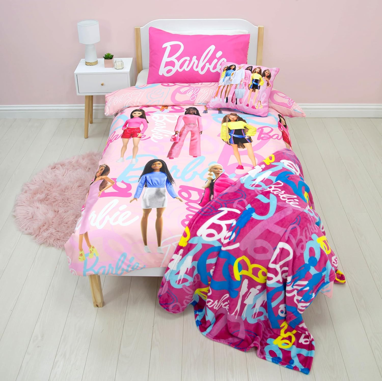 Character World Barbie Children'S Reversible Duvet Cover Set, No Box Design, 2 Sides, with Matching Pillowcase, Polyester, Pink image number 1